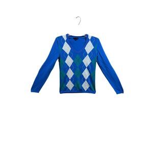 Tommy Hilfiger Blue Argyle Sweater Women’s Size S/P Y2K